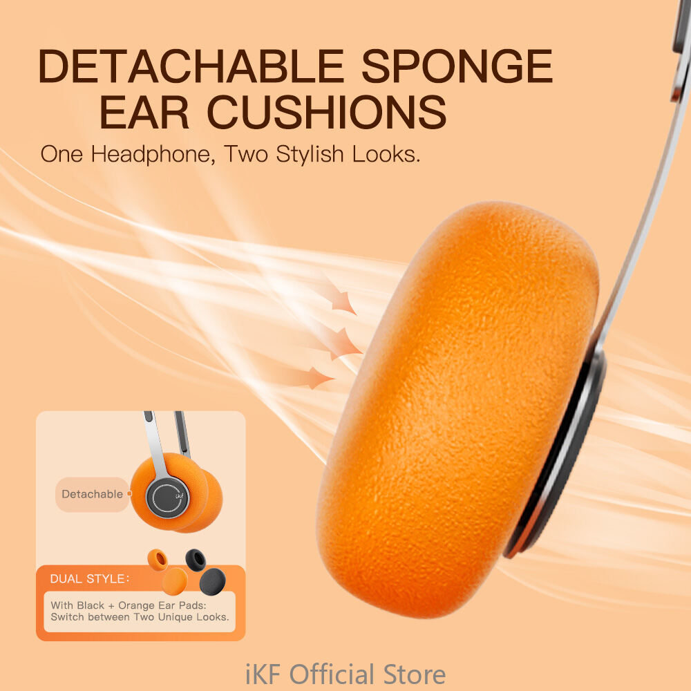 iKF Y3 Wired Stereo Headphones, Retro Style, Adjustable Headband, 3.5mm Jack, Replaceable Orange Ear Pads lightweight Suitable for Walkman, Computer 80S 90S