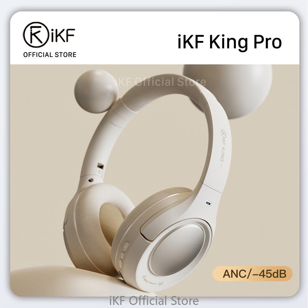 iKF King Pro- Active Noise Cancelling Bluetooth Wireless Headphone Power Bass Stereo Sound with Microphone Wired Headset Gaming Mode 125 hours Play Time for Online Class
