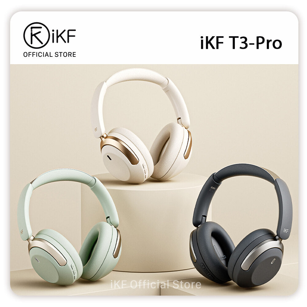 iKF T3 Pro Adaptive ANC Bluetooth Headphones, 52dB Noise Cancelling, 40mm Silk Composite Drivers, 5-Mic ENC, NFC Fast Pairing, Hi-Res Certified, 125H Playtime, Bluetooth 5.4, 35ms Low-Latency Gaming Mode - Starlight White, Silver Moon, Wild Green