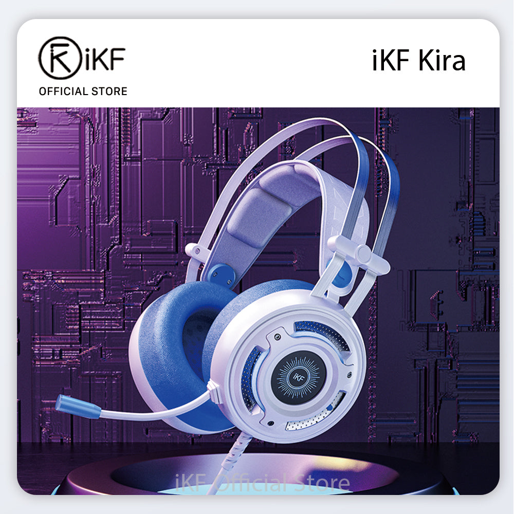 iKF Kira Professional Wired Gaming Headphone USB 7.1 virtual Surround Sound Stereo Led Light Wired Headset with USB Plug Microphone PC Laptop Game Over-Ear Gamer Headset
