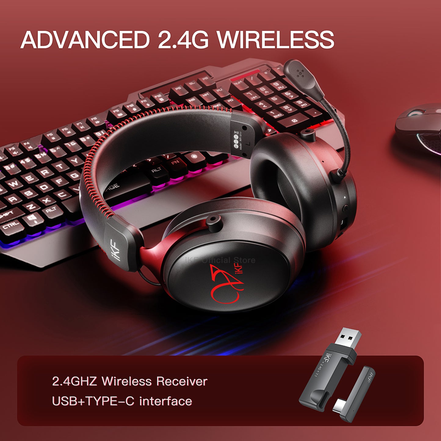 iKF V11 Pro Wireless 2.4G Bluetooth Headphones Gaming Wired Headset 125H Playtime 3.5mm for iOS/Android PC