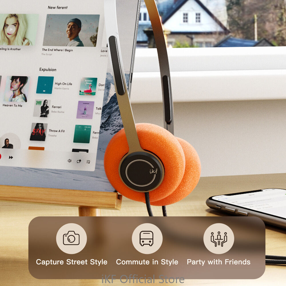 iKF Y3 Wired Stereo Headphones, Retro Style, Adjustable Headband, 3.5mm Jack, Replaceable Orange Ear Pads lightweight Suitable for Walkman, Computer 80S 90S