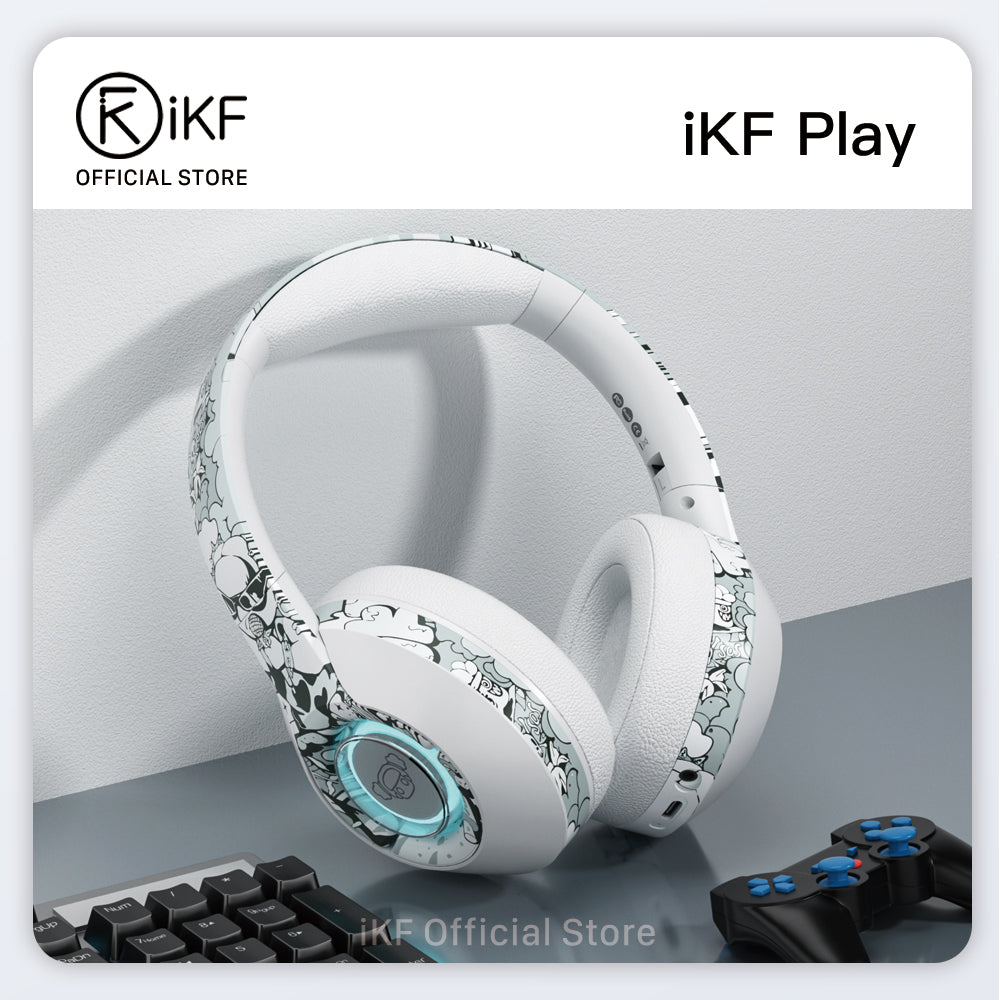 iKF Play Over-Ear Bluetooth Hand-Painted Graffiti Headset 2.4GHZ Gaming Dual-Mode Bluetooth Headset Super Long Standby 50 Hours