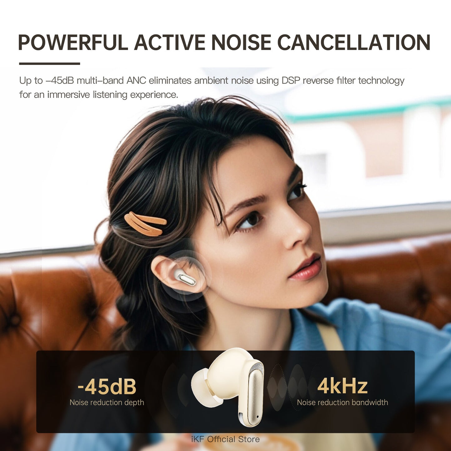 iKF Fly Max Wireless Earbuds Active Noise Cancelling Bluetooth Earphones In Ear ENC Built-in Mic IPX4 Waterproof Multi-point Connect