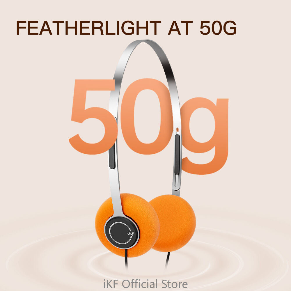 iKF Y3 Wired Stereo Headphones, Retro Style, Adjustable Headband, 3.5mm Jack, Replaceable Orange Ear Pads lightweight Suitable for Walkman, Computer 80S 90S