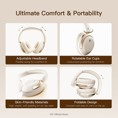 iKF T3 Pro Adaptive ANC Bluetooth Headphones, 52dB Noise Cancelling, 40mm Silk Composite Drivers, 5-Mic ENC, NFC Fast Pairing, Hi-Res Certified, 125H Playtime, Bluetooth 5.4, 35ms Low-Latency Gaming Mode - Starlight White, Silver Moon, Wild Green