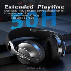 iKF V1 Wireless Headphones 2.4G Bluetooth Headset Gaming With Microphone 50H Playtime Deep Bass, iKF APP,Double Devices Connection for iOS/Android