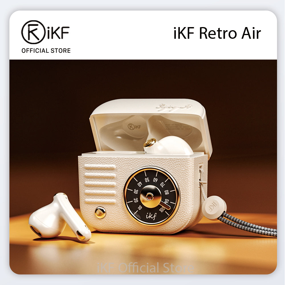 iKF Retro Air Wireless Earbuds Semi-in-ear Retro Earphones Deep Bass Bulti-in Mic 36 Hrs Playback with Charging Case APP Smart Interactions for iOS Android Gaming/Online Class