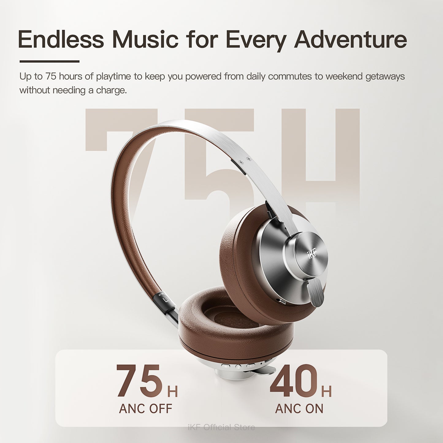 iKF Metal Wireless Bluetooth Over-Ear Headphones, Hardcore Full Metal Design with Dark Leather, Advanced ANC to -52dB, Hi-Res 40mm Drivers, 5-Mic ENC for Clear Calls, 75H Playback, AUX Wired Mode, App Customizable