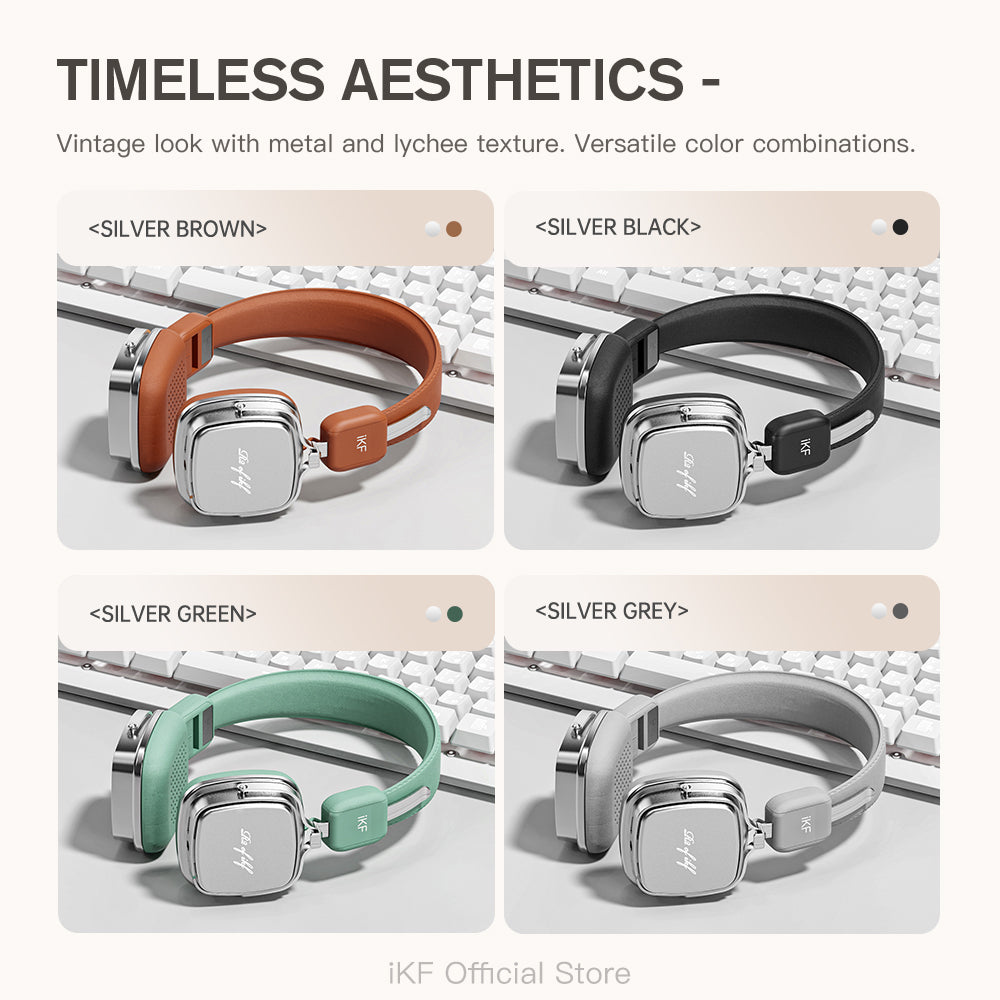 iKF R2 Wireless Retro Headphones Bluetooth V 5.4 ENC HiFi Sound Quality,60 Hours of Battery Life Listen to Music Game Mode ,Throwback Design OOTD Supports Wired/wireless