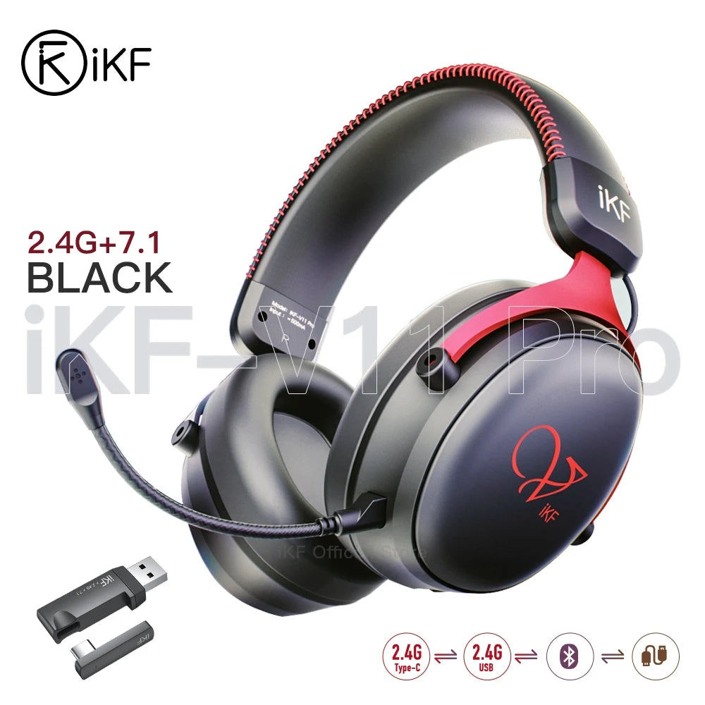 iKF V11 Pro Wireless 2.4G Bluetooth Headphones Gaming Wired Headset 125H Playtime 3.5mm for iOS/Android PC