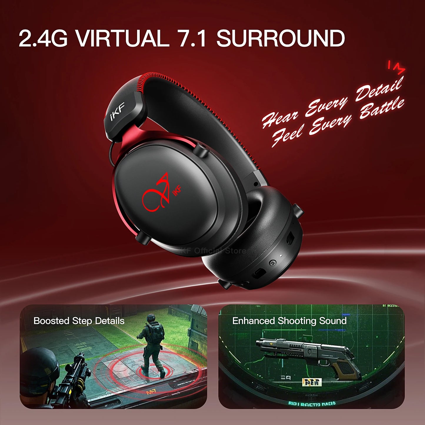 iKF V11 Pro Wireless 2.4G Bluetooth Headphones Gaming Wired Headset 125H Playtime 3.5mm for iOS/Android PC