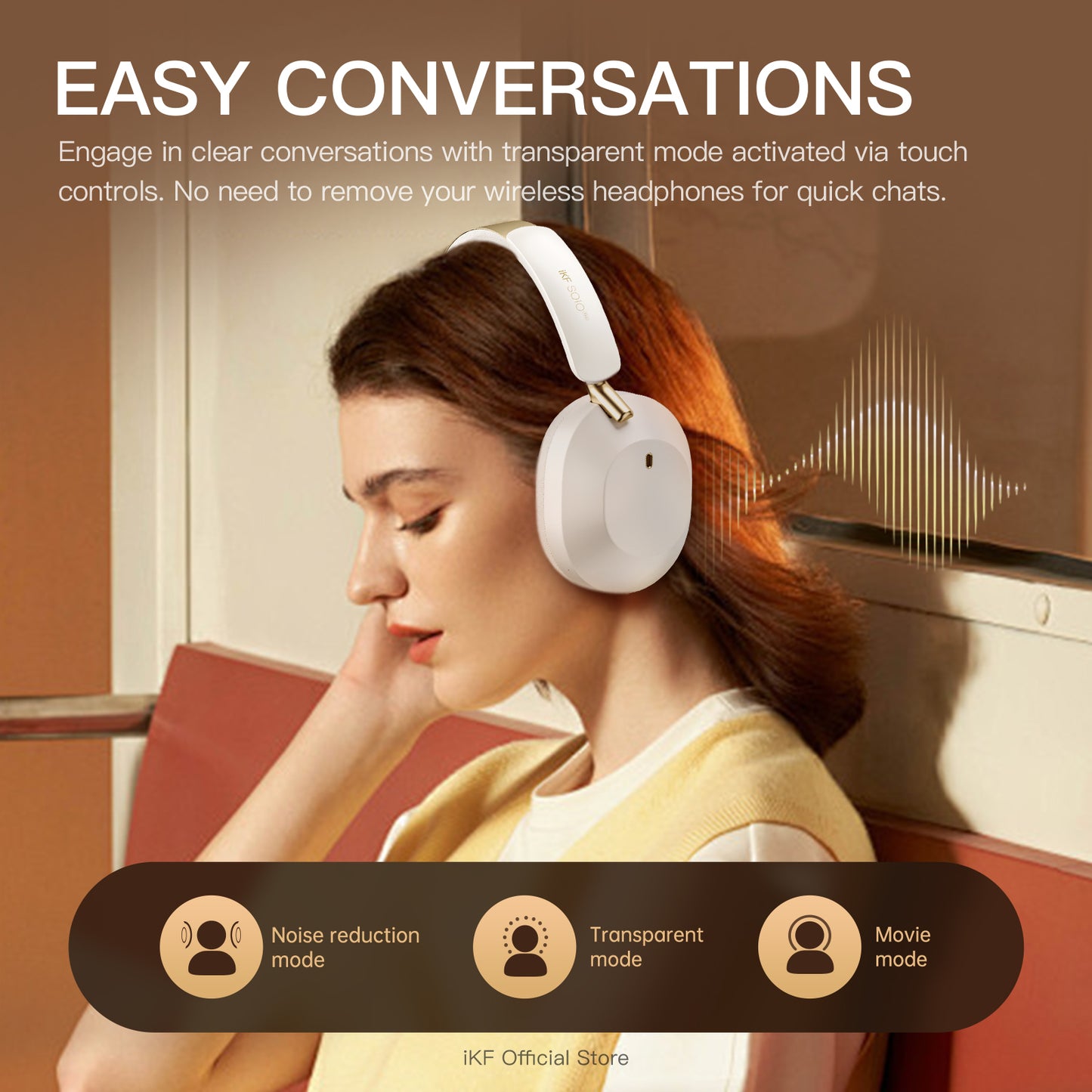 iKF Solo Pro Wireless Bluetooth Headphones with Advanced Adaptive ANC, Spatial Audio, HiFi Sound Quality, Long Battery Life, Transparent Mode, and Customizable Settings via App
