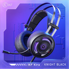 iKF Kira Professional Wired Gaming Headphone USB 7.1 virtual Surround Sound Stereo Led Light Wired Headset with USB Plug Microphone PC Laptop Game Over-Ear Gamer Headset