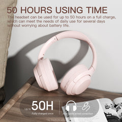 iKF T1-Wireless Bluetooth Headphones Call Noise Cancelling Over Ear Headset Bass Stereo Sound with Game Mode 50 hours Using Time Built-in Microphone Compatible iOS/ Android