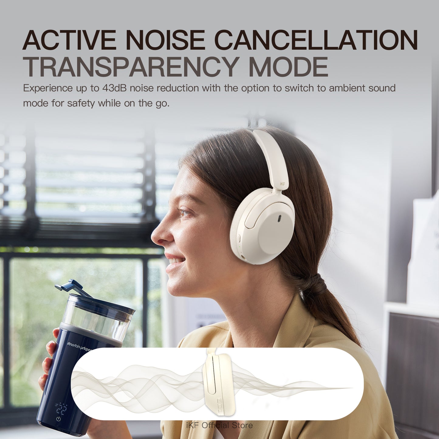 iKF T3 Wireless Over Ear Active Noise Cancellation Bluetooth Headphones Built in Mic 125H Playback for iOS Andriod Workout