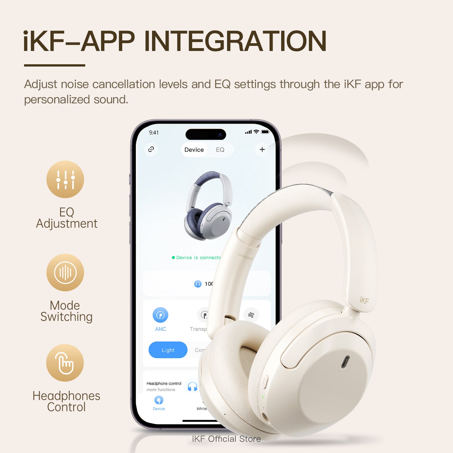 iKF T3 Wireless Over Ear Active Noise Cancellation Bluetooth Headphones Built in Mic 125H Playback for iOS Andriod Workout