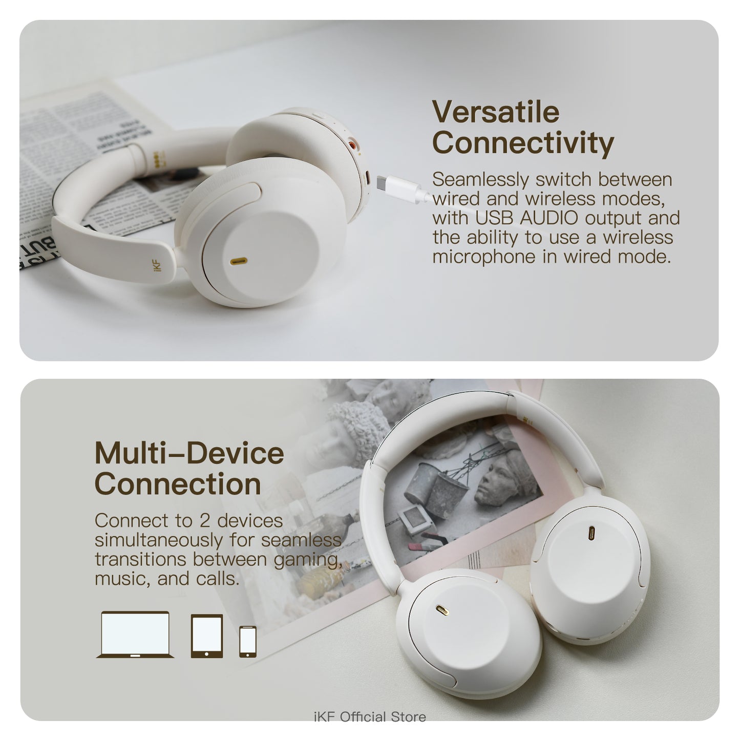 iKF T3 Wireless Over Ear Active Noise Cancellation Bluetooth Headphones Built in Mic 125H Playback for iOS Andriod Workout
