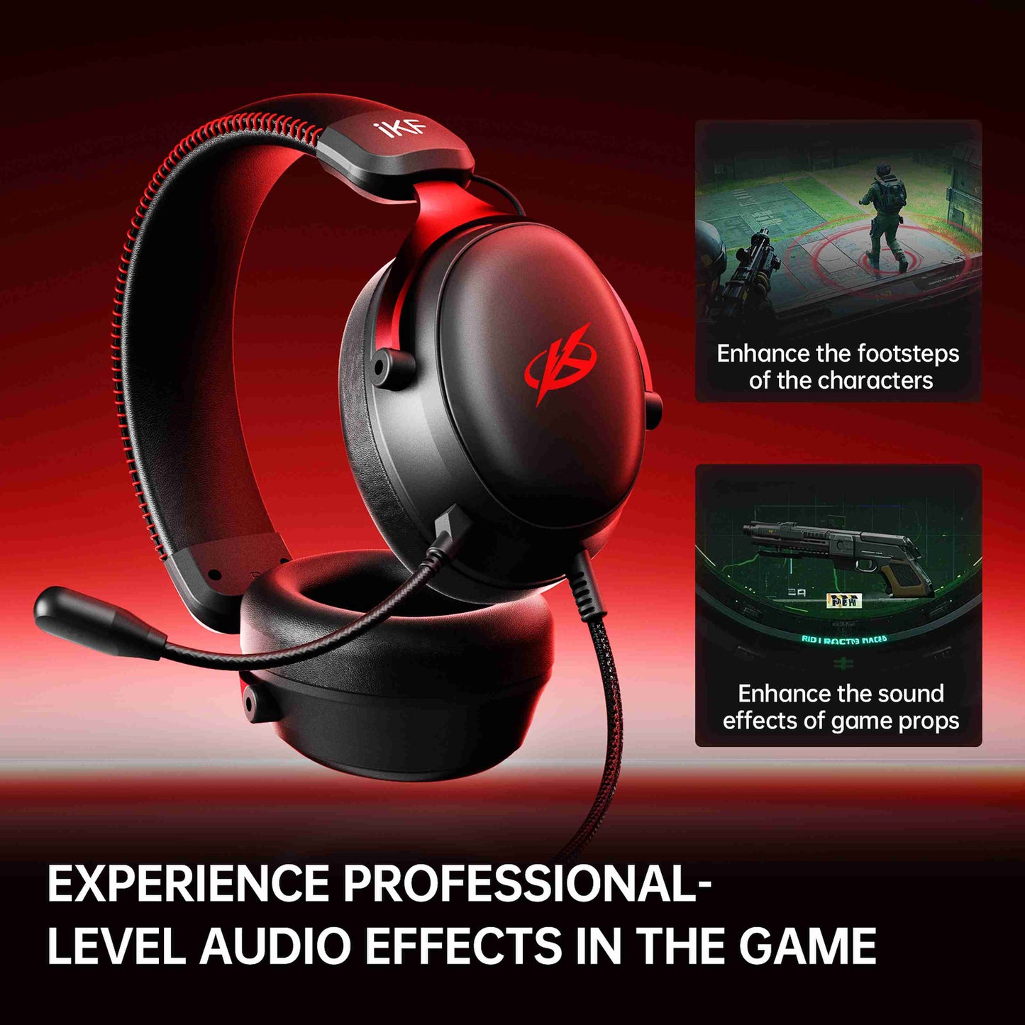 iKF V11S Wired Headphones Gaming Headset 7.1 Surround Sound Effect 3.5mm and USB for iOS/Android PC