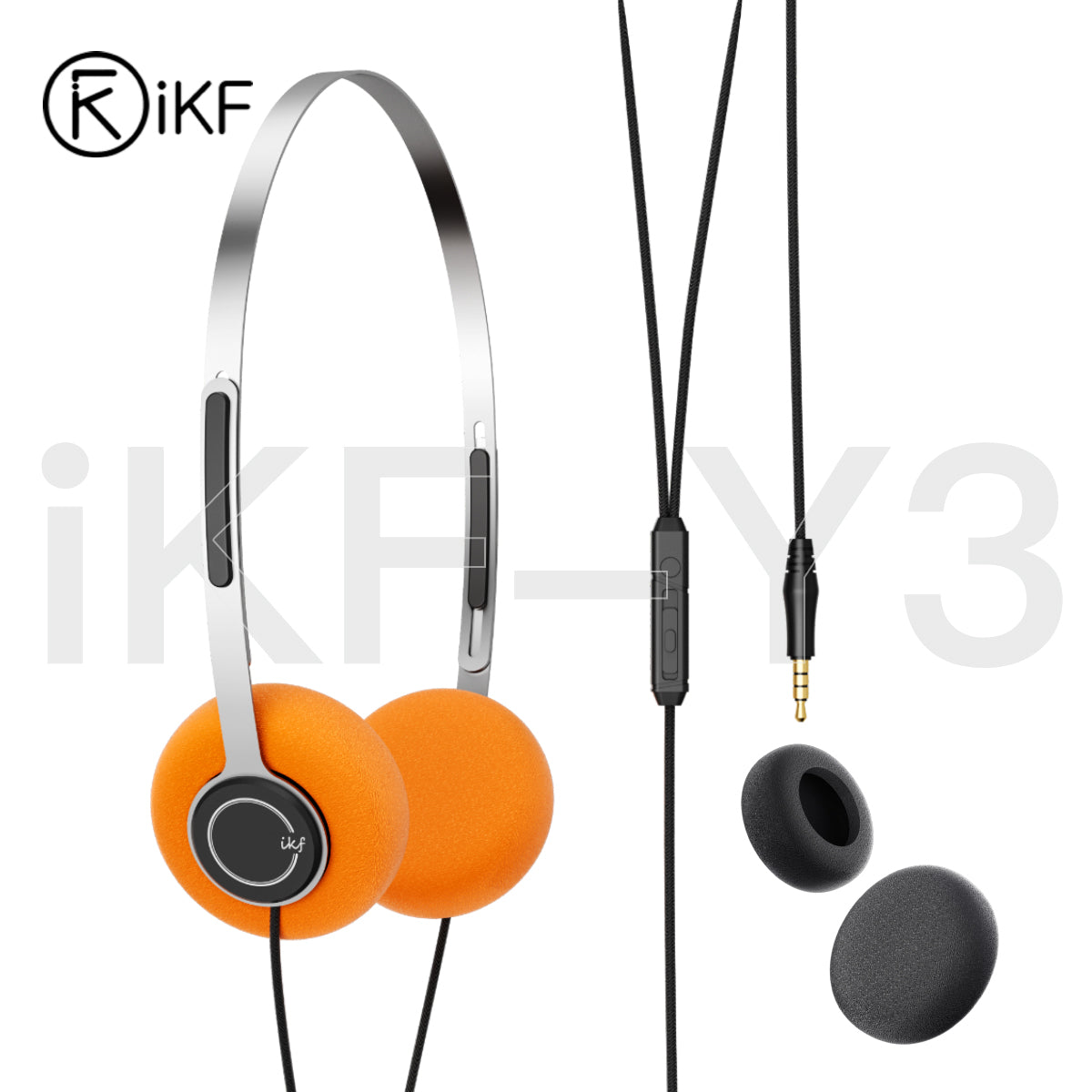 iKF Y3 Wired Stereo Headphones, Retro Style, Adjustable Headband, 3.5mm Jack, Replaceable Orange Ear Pads lightweight Suitable for Walkman, Computer 80S 90S