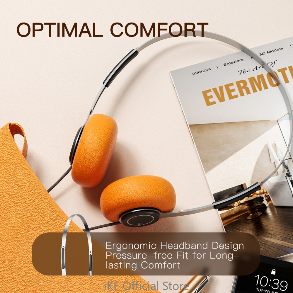 iKF Y3 Wired Stereo Headphones, Retro Style, Adjustable Headband, 3.5mm Jack, Replaceable Orange Ear Pads lightweight Suitable for Walkman, Computer 80S 90S