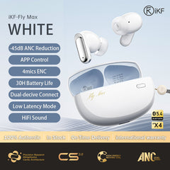 iKF Fly Max Wireless Earbuds Active Noise Cancelling Bluetooth Earphones In Ear ENC Built-in Mic IPX4 Waterproof Multi-point Connect