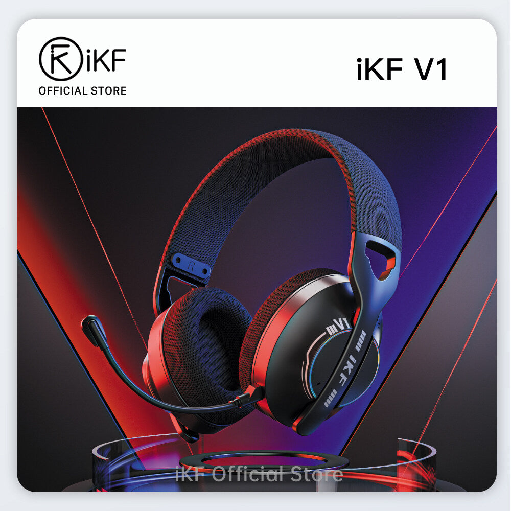 iKF V1 Wireless Headphones 2.4G Bluetooth Headset Gaming With Microphone 50H Playtime Deep Bass, iKF APP,Double Devices Connection for iOS/Android