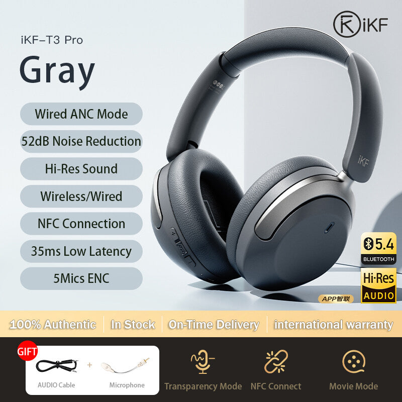 iKF T3 Pro Adaptive ANC Bluetooth Headphones, 52dB Noise Cancelling, 40mm Silk Composite Drivers, 5-Mic ENC, NFC Fast Pairing, Hi-Res Certified, 125H Playtime, Bluetooth 5.4, 35ms Low-Latency Gaming Mode - Starlight White, Silver Moon, Wild Green