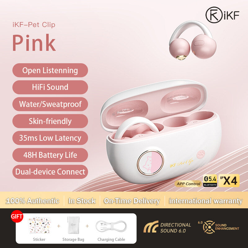 iKF Pet Clip Open Ear Wireless Earbuds Bluetooth Earclip DS6.0 IPX4 Sports HIFI 3D Spatial Sound Effects Touch Control