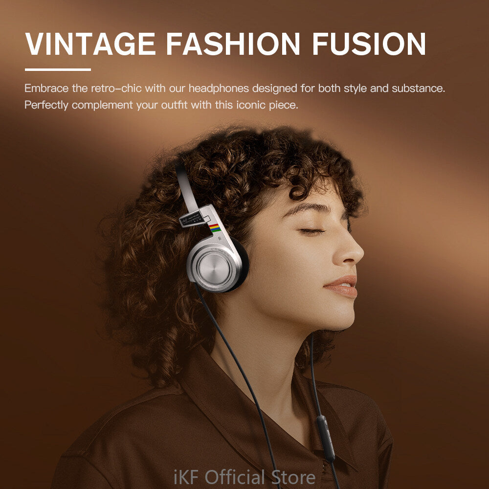 iKF R3 Retro On Ear Headphone Deep Bass Headset with Multipoint Mode,Lightweight and Foldable,Up to 60H Playtime,Bluetooth,Double-Device Connection,For Laptop/PC/Phone