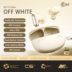 iKF Fly Max Wireless Earbuds Active Noise Cancelling Bluetooth Earphones In Ear ENC Built-in Mic IPX4 Waterproof Multi-point Connect