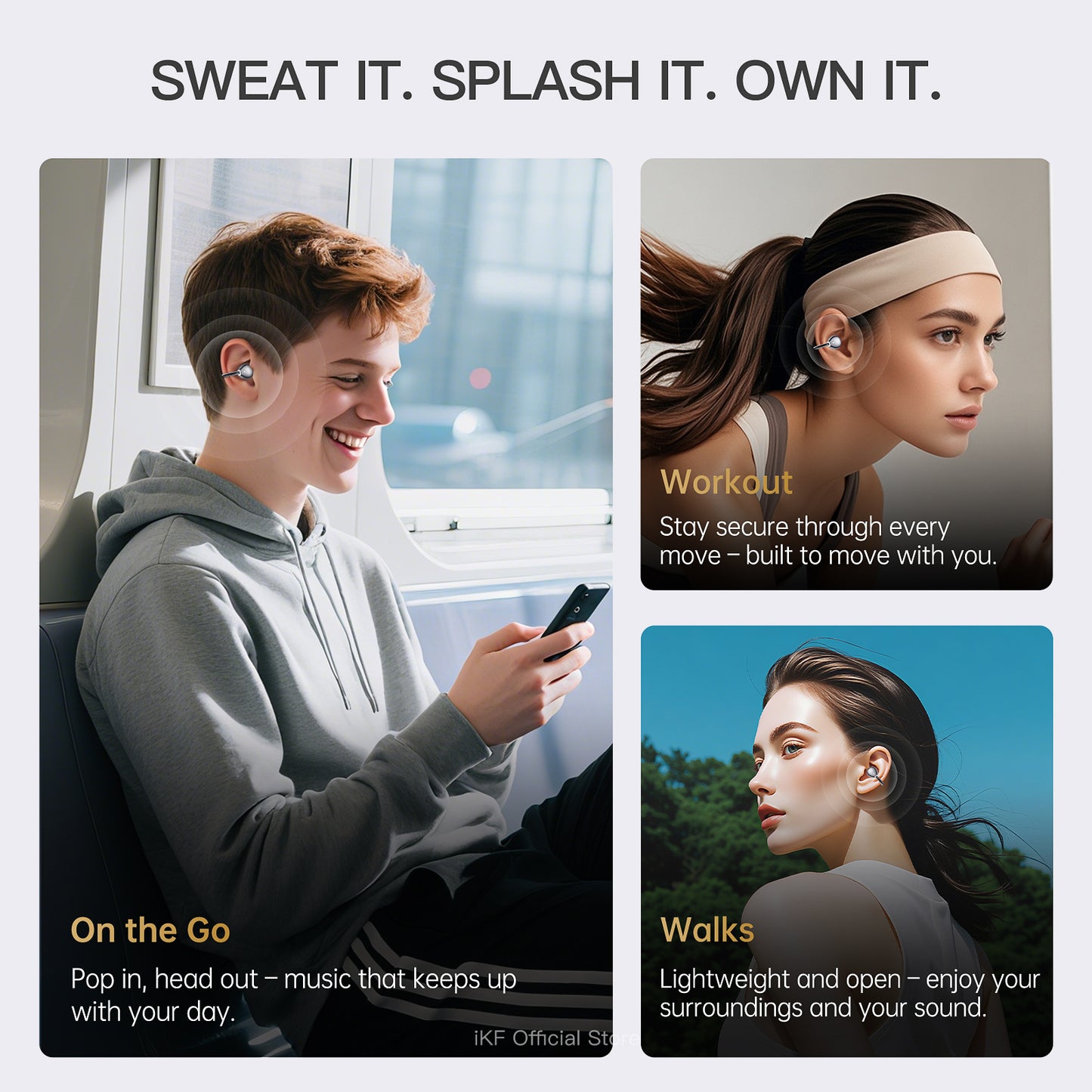 iKF Airclip Pro Open Ear Wireless Earbuds Bluetooth 6.0 Earphones - Panoramic Sound Spatial Audio - Water and Dust Resistant - 60-hour Marathon Battery Life
