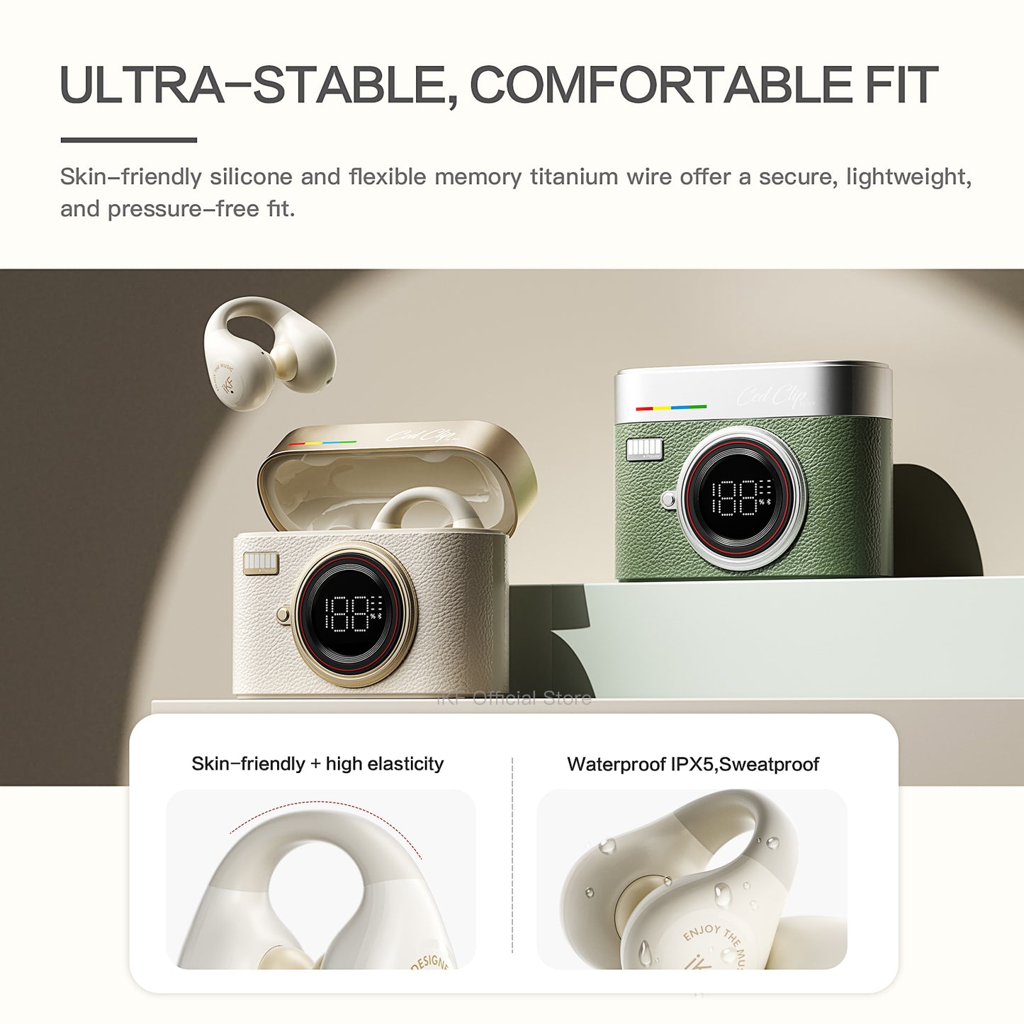 iKF CCD Clip Acavity7.0 Wireless Clip-On Earbuds Open Ear Bluetooth 5.4 Headphones with ENC Noise Cancelling HiFi Sound 12mm Drivers Directional Anti-Leak Audio 48H Battery for Sports and Calls
