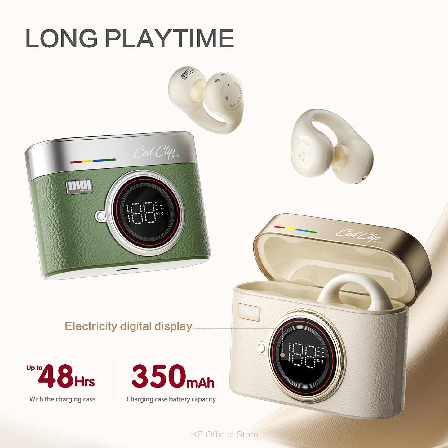 iKF CCD Clip Acavity7.0 Wireless Clip-On Earbuds Open Ear Bluetooth 5.4 Headphones with ENC Noise Cancelling HiFi Sound 12mm Drivers Directional Anti-Leak Audio 48H Battery for Sports and Calls