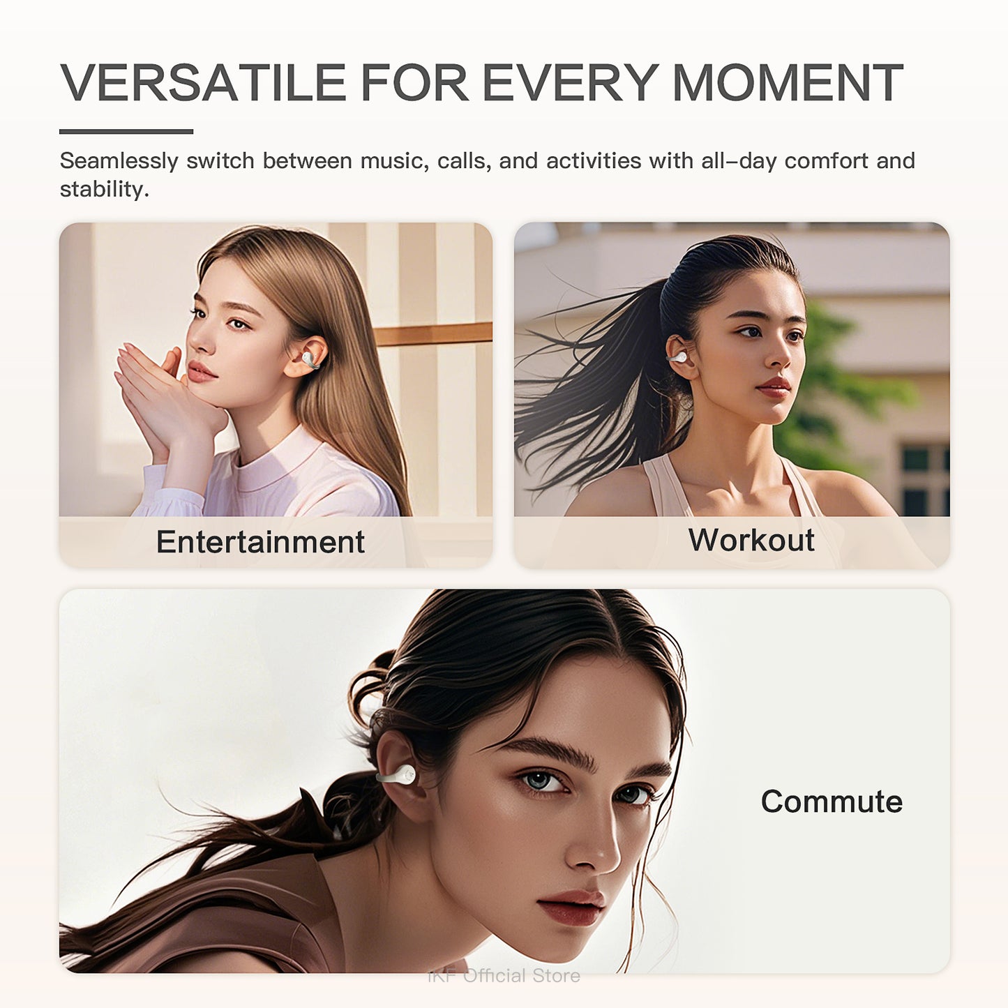 iKF CCD Clip Acavity7.0 Wireless Clip-On Earbuds Open Ear Bluetooth 5.4 Headphones with ENC Noise Cancelling HiFi Sound 12mm Drivers Directional Anti-Leak Audio 48H Battery for Sports and Calls