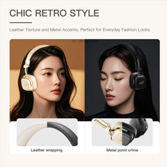 iKF E2 Retro Classic Wireless Bluetooth On-Ear Headphones, Foldable, 90H Playback, 40mm Drivers, Deep Bass, 360° Spatial Sound, Built-in Mic