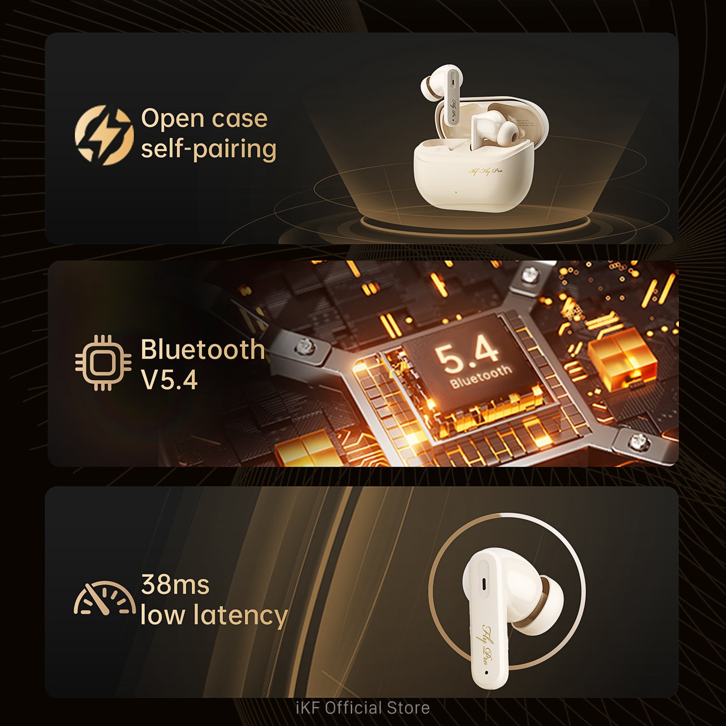 iKF Fly Pro Active Noise Cancelling Wireless Earbuds Bluetooth Earphones Large Battery Low-Latency Gaming for iOS/Andriod