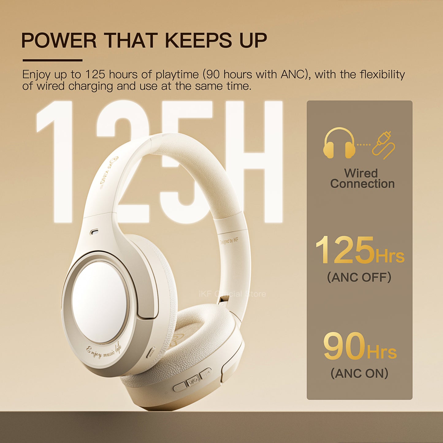 iKF King Pro Active Noise Cancelling Wireless Bluetooth Headphones Power Bass Wired Headset ,125H Playback,for iOS/Android
