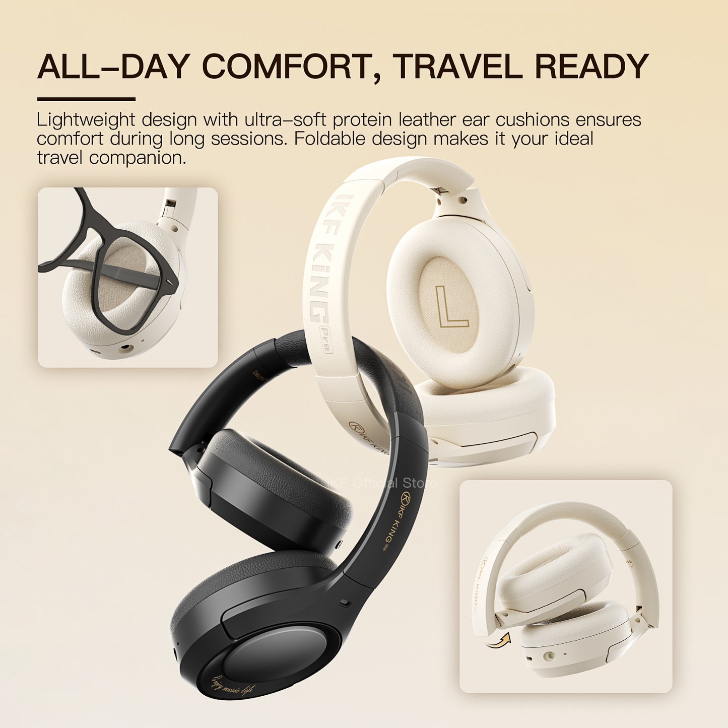 iKF King Pro Active Noise Cancelling Wireless Bluetooth Headphones Power Bass Wired Headset ,125H Playback,for iOS/Android