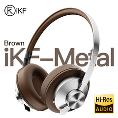 iKF Metal Wireless Bluetooth Over-Ear Headphones, Hardcore Full Metal Design with Dark Leather, Advanced ANC to -52dB, Hi-Res 40mm Drivers, 5-Mic ENC for Clear Calls, 75H Playback, AUX Wired Mode, App Customizable