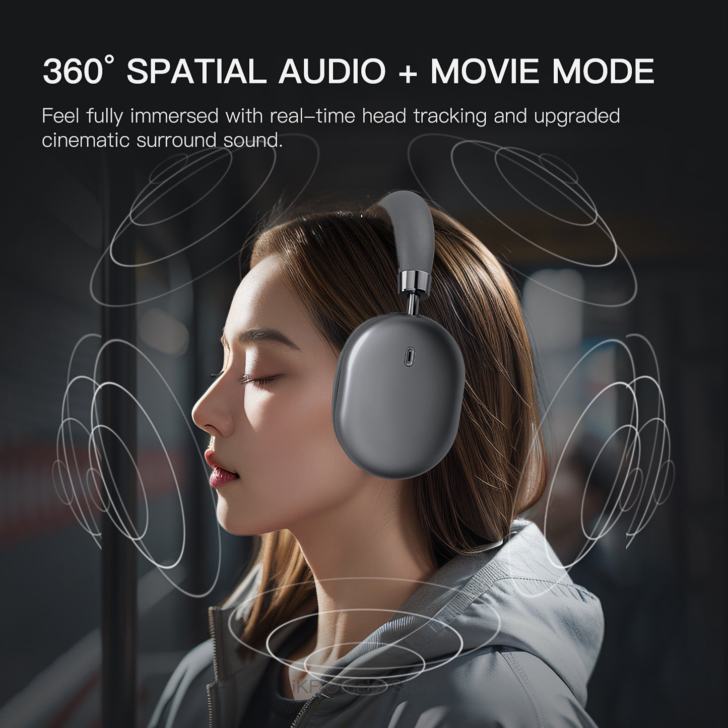iKF Nano Active Noise Reduction Headphones, Transparency Mode, 140 Hours Playback Time, Wireless/Wired Mode, Bluetooth Headset with Microphone, App Custom Settings iOS/Android