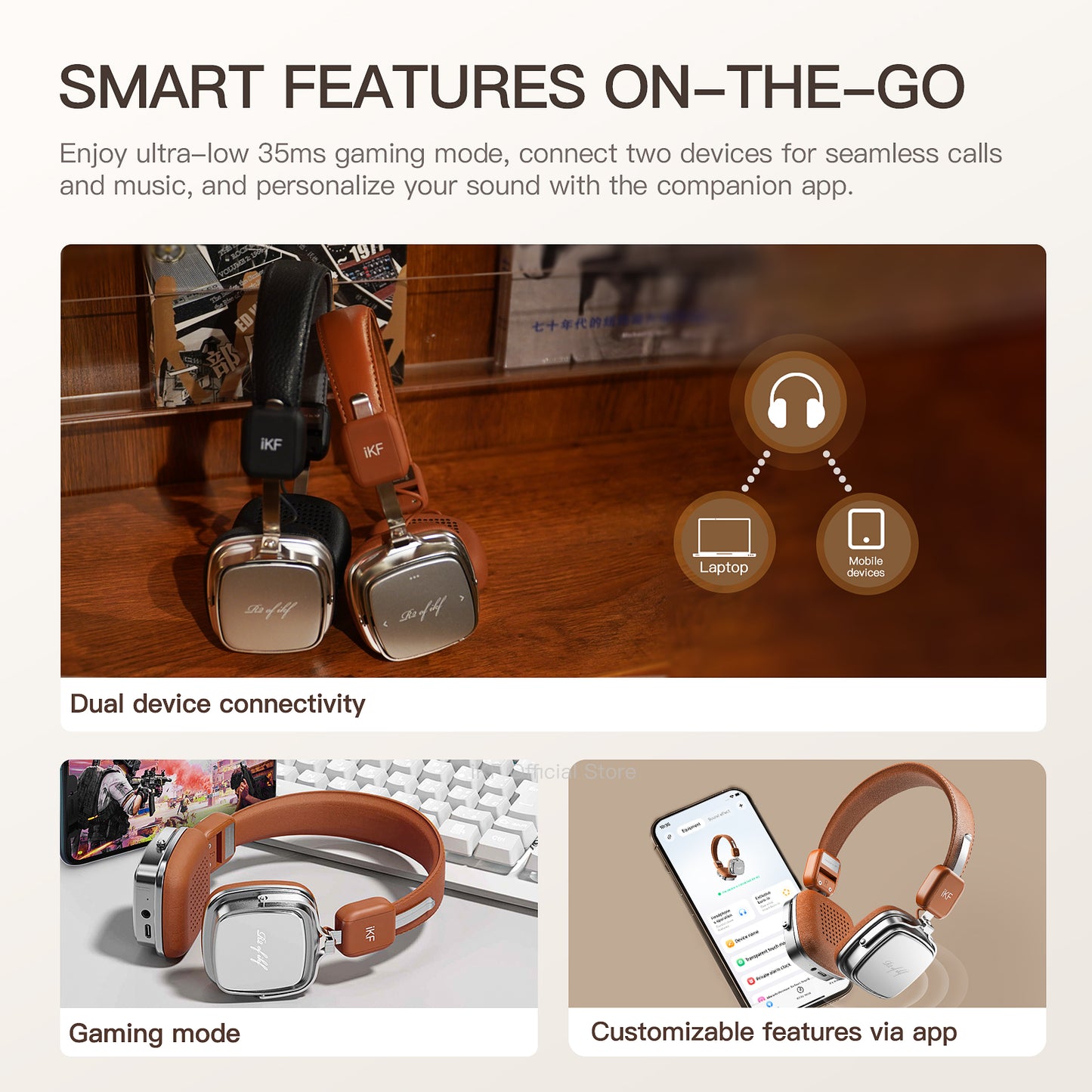 iKF R2 Wireless Retro Headphones Bluetooth ENC HiFi Sound Quality,60 Hours of Battery Life Listen to Music Game Mode ,Throwback Design OOTD Supports Wired/wireless