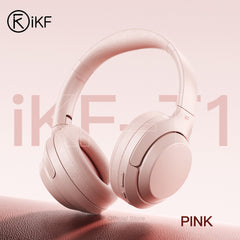 iKF T1-Wireless Bluetooth Headphones Call Noise Cancelling Over Ear Headset Bass Stereo Sound with Game Mode 50 hours Using Time Built-in Microphone Compatible iOS/ Android