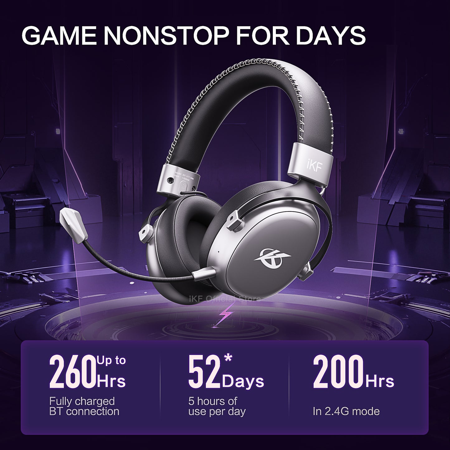 iKF V11 Max Wireless 2.4G Bluetooth Headphones Gaming Wired Headset 260H Playtime with Microphone for iOS/Android PC