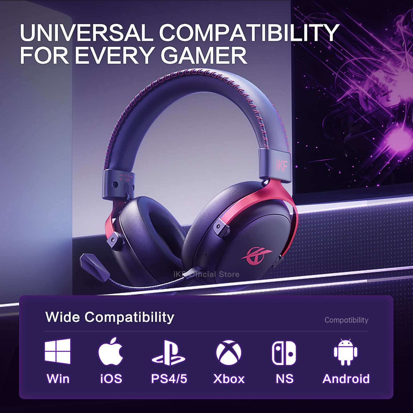 iKF V11 Max Wireless 2.4G Bluetooth Headphones Gaming Wired Headset 260H Playtime with Microphone for iOS/Android PC