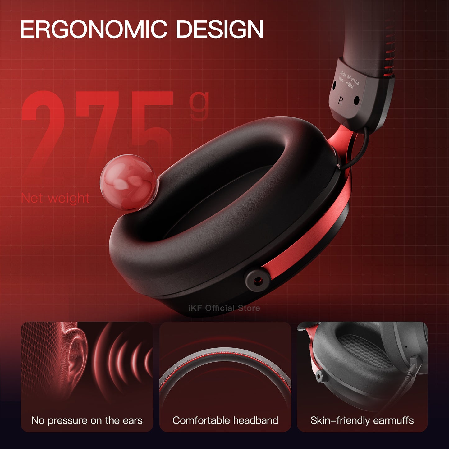 iKF V11 Pro Wireless 2.4G Bluetooth Headphones Gaming Wired Headset 125H Playtime 3.5mm for iOS/Android PC