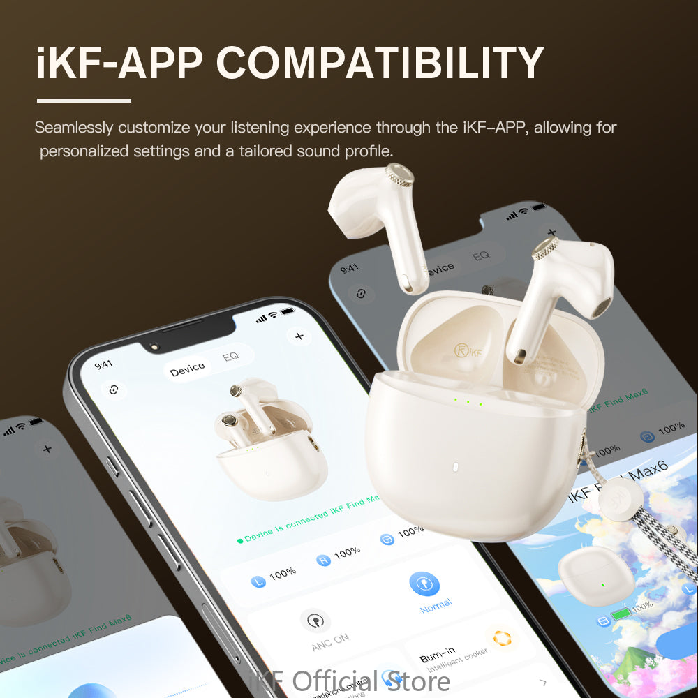 iKF Find Max6 Wireless Earbuds ,Qualcomm Chip ,Adaptive Noise Cancelling ,36 hours ,6 Mic Bluetooth 5.3 Earphones for iOS and  Android