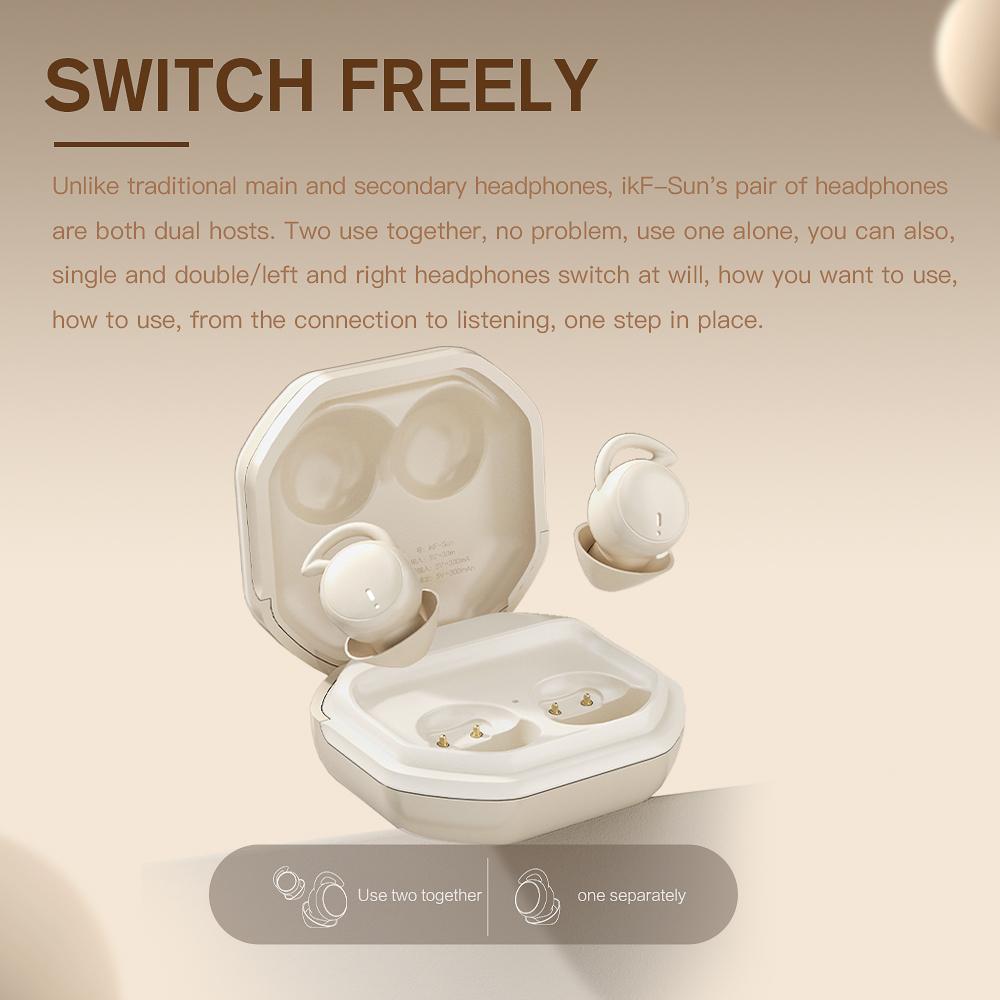iKF Sun Invisible Sleep Earbuds Wireless Earphones Smallest Lightest Tiny Noise Cancelling Ear Buds for Sleeping Quiet-Comfort Mini Sleepbuds Bluetooth 5.3 Hidden Headphones for Side Sleepers/Work
