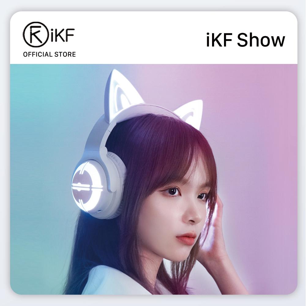 [New] iKF Show Cat Headset Wireless Bluetooth Game Cute Girl Gaming Non-Sense Delay Custom Light Anime With Microphone Ultra-Long Battery Life Support Wired Connection iOS Android Game