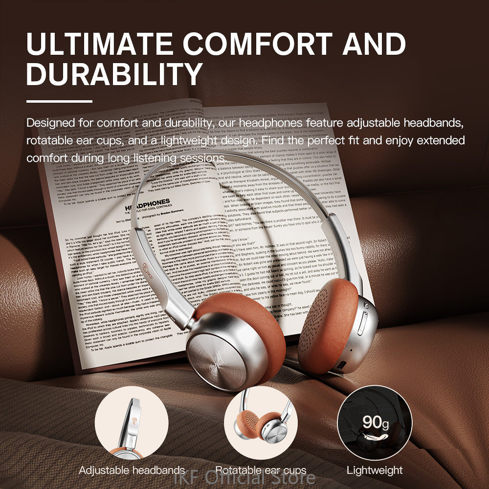 iKF R1 Wireless Retro Headphones On Ear Headset BluetoothV 5.3 HiFi Sound 60 Hours Built-in Microphone OOTD Supports dual-device Connectivity